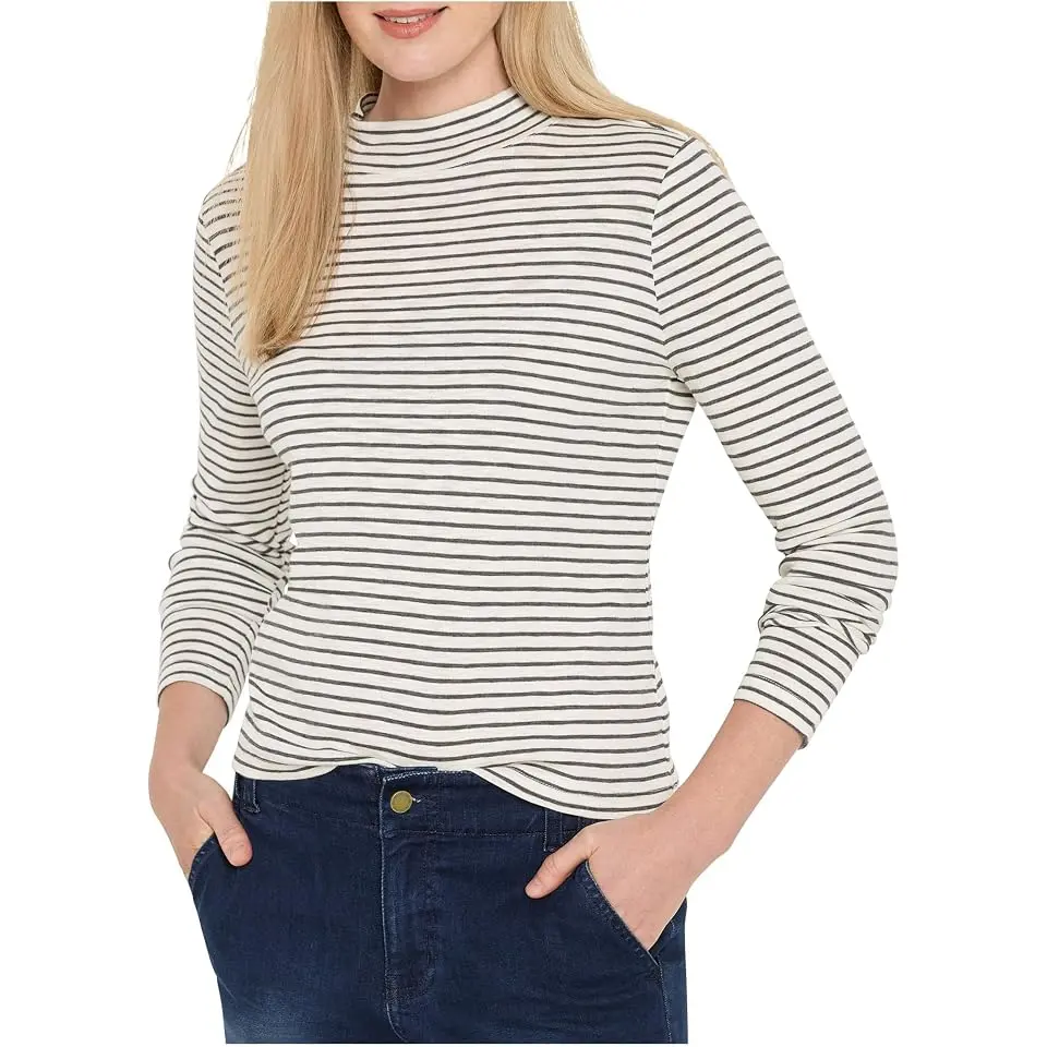 Striped Long Sleeve Mock Neck Tee