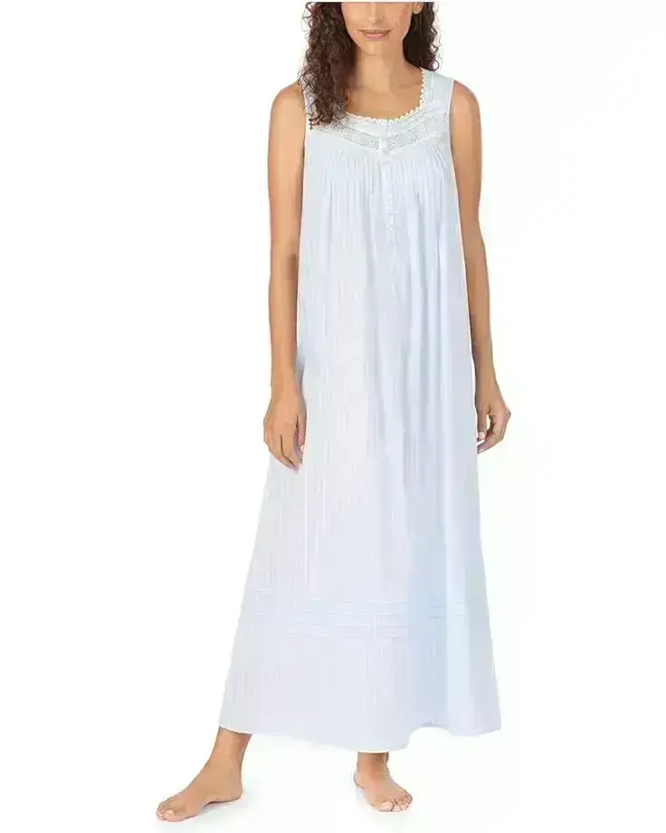Women's Eileen West Cotton Dobby Stripe Woven Sleeveless Ballet Nightgown