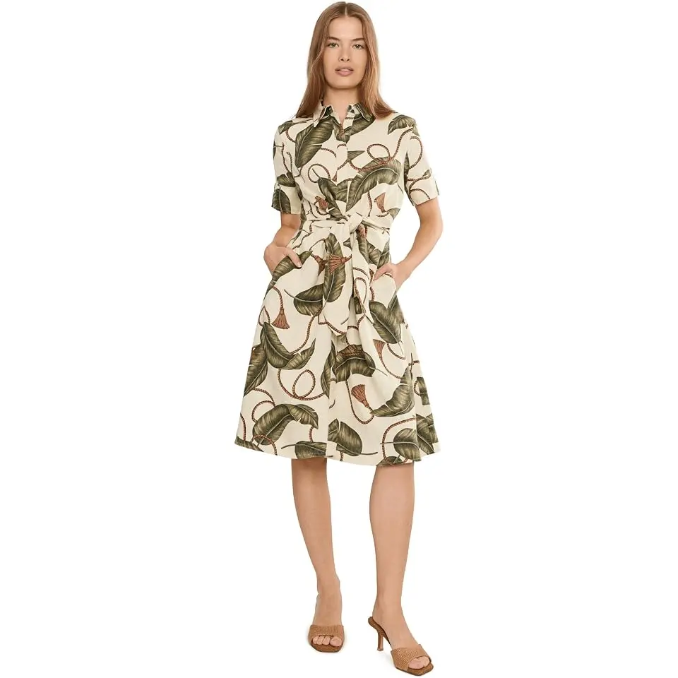 Petite Rope-Print Tie-Front Linen Shirtdress