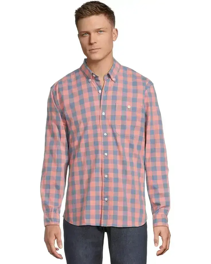 Men's L.L.Bean Comfort Stretch Chambray Shirt Long Sleeve Traditional Fit Plaid