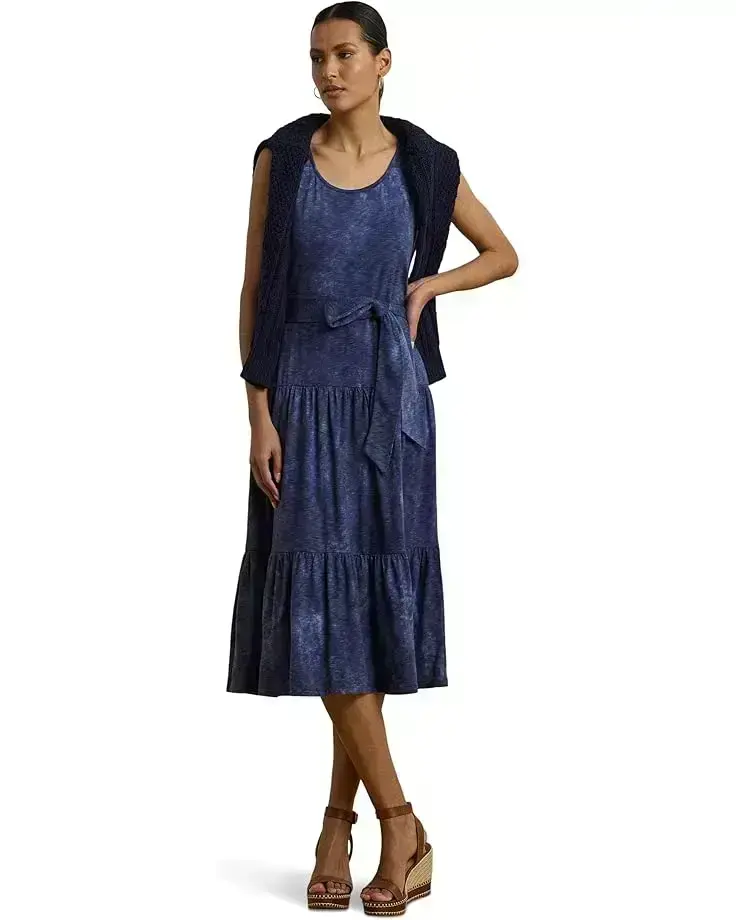 Women's Lauren Ralph Lauren Print Belted Slub Jersey Tiered Dress