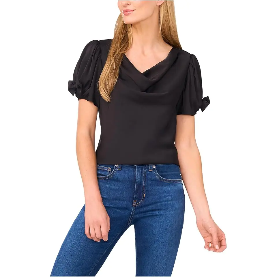 Cowl Neck Bubble Short Sleeve Top