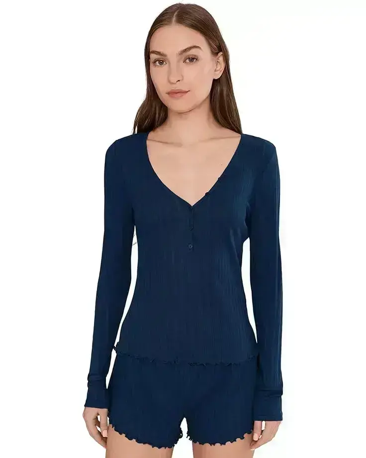 Women's Eberjey Pointelle V-Neck Henley