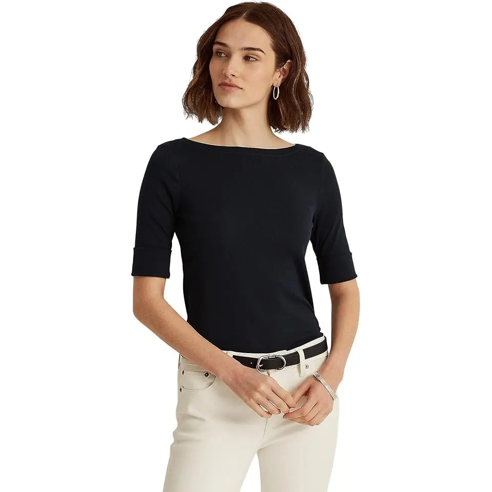 Stretch Cotton Boatneck Top