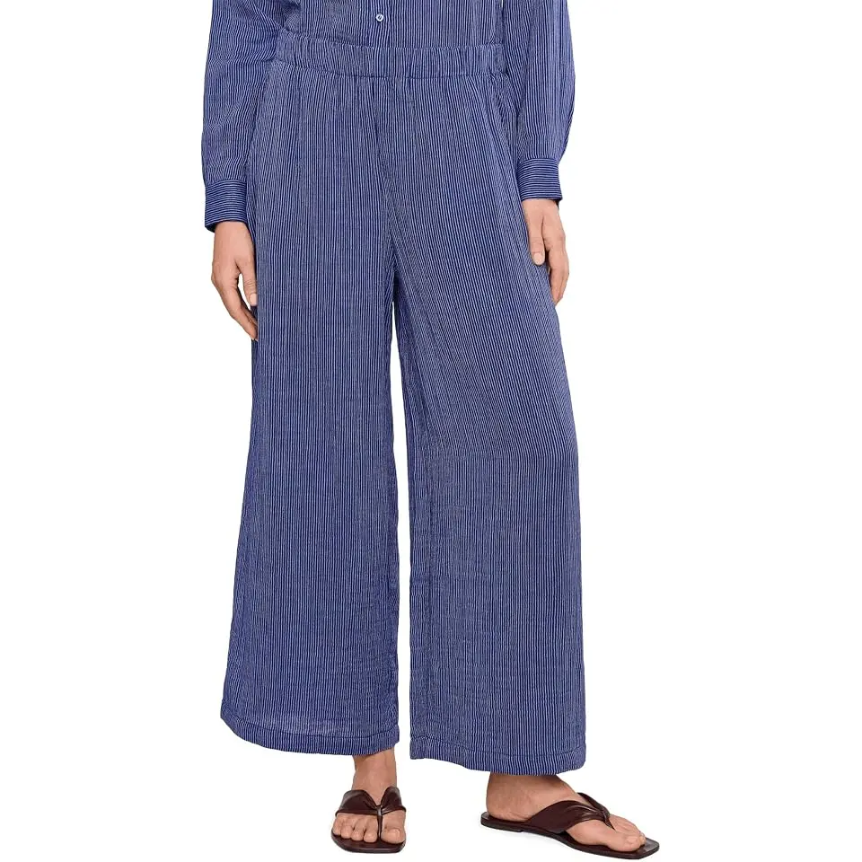 Striped Organic Cotton Gauze Ankle Pants