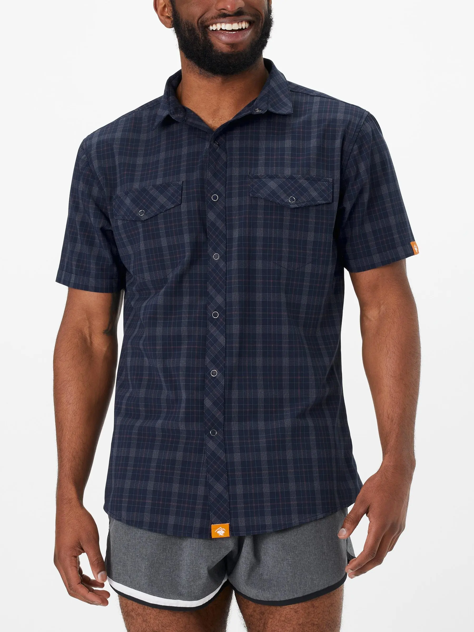 rabbit Men's High Country Short Sleeve Shirt Blue Plaid