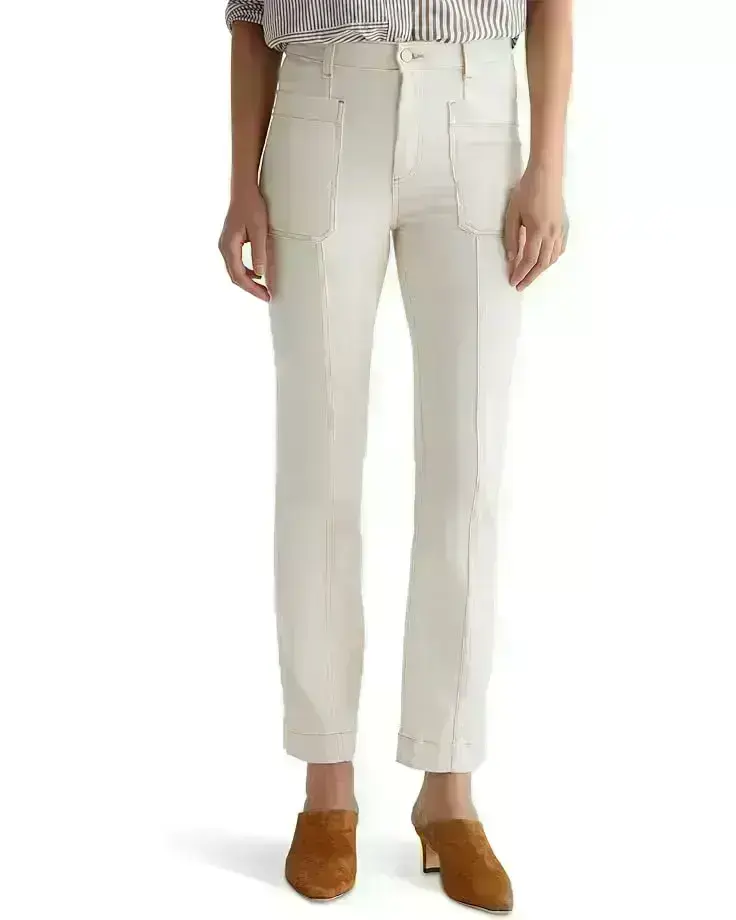 Lila Utility Mid-Rise Straight Jeans in White Oat