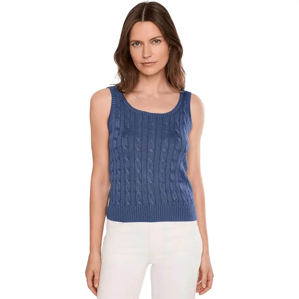 Cable Cotton-Blend Sleeveless Sweater