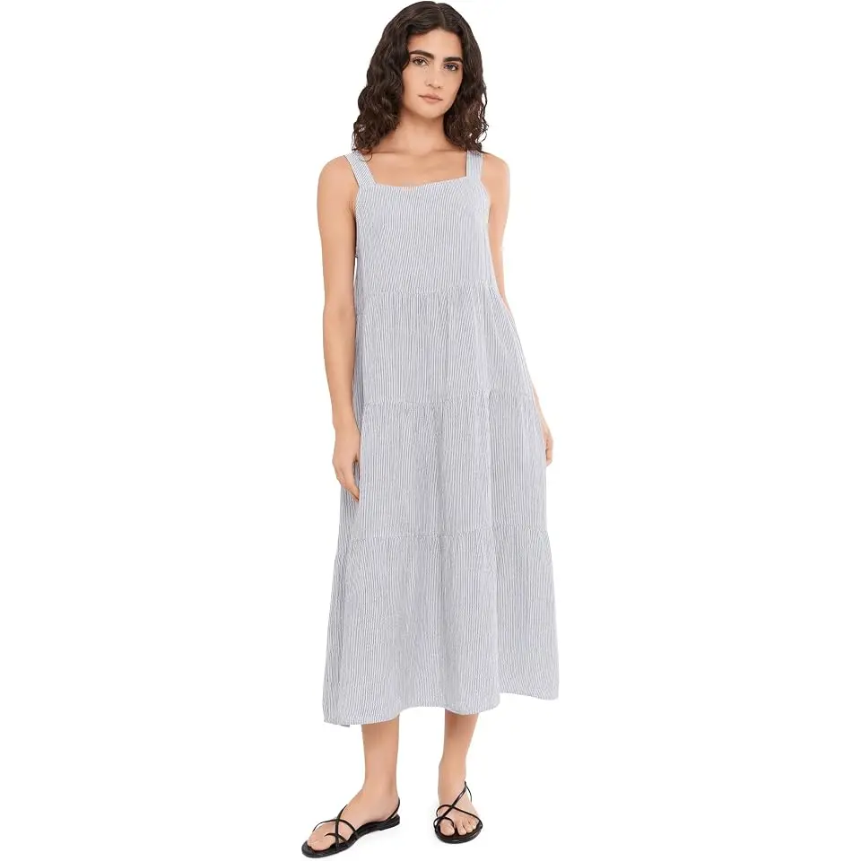 Striped Organic Cotton Gauze Tiered Dress