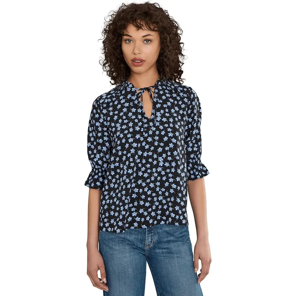 Elbow Sleeve Split-Neck Blouse