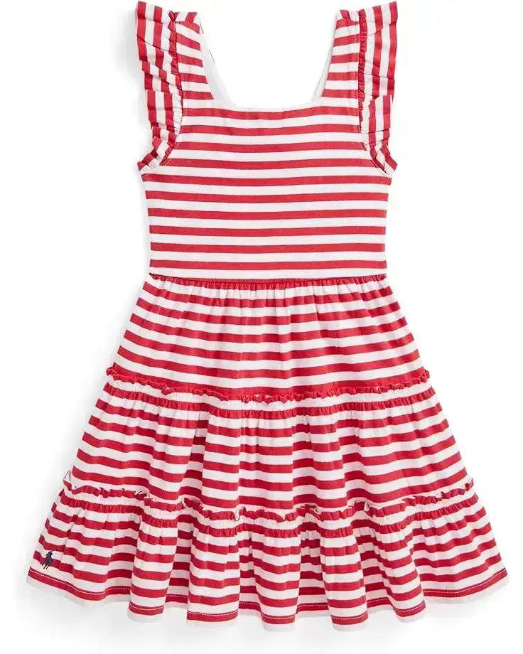 Polo Ralph Lauren Kids Striped Ruffled Cotton Jersey Dress (Toddler/Little Kid)