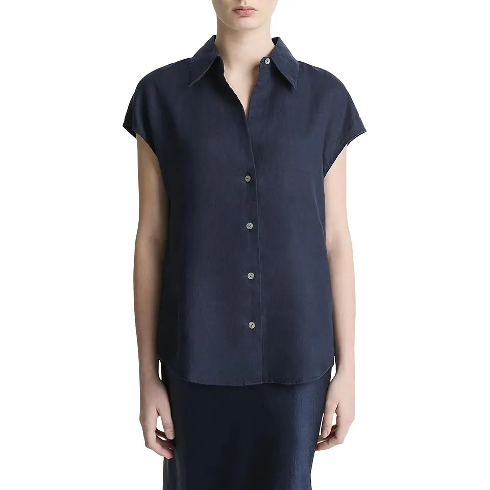 Cap Sleeve Button Down Blouse