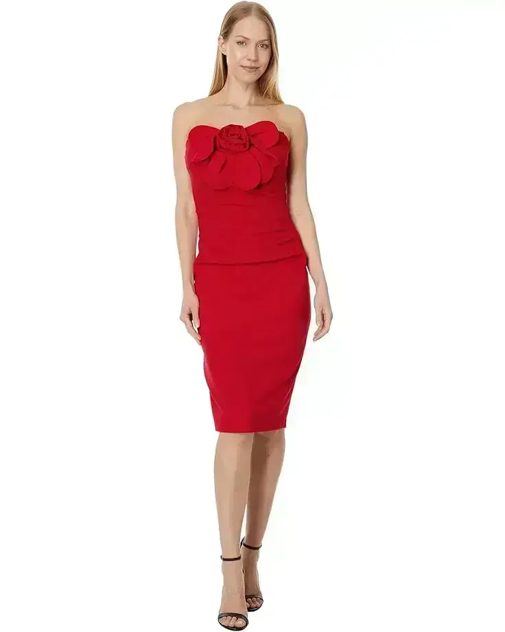 Women's Betsy & Adam Short Scuba Crepe Strapless Flower