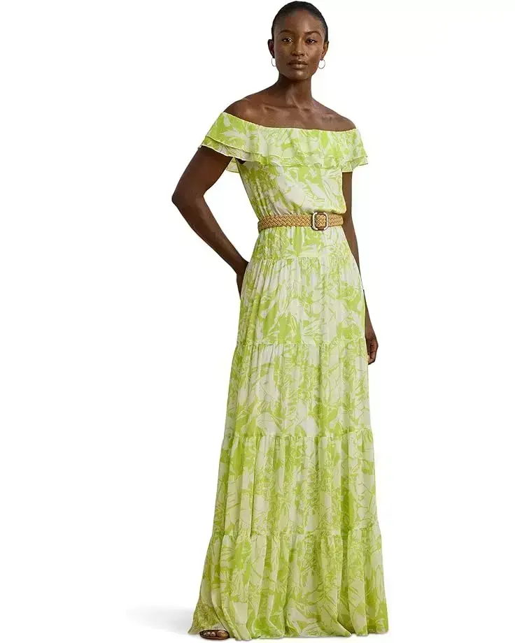 Women's Lauren Ralph Lauren Floral Georgette Off-The-Shoulder Gown