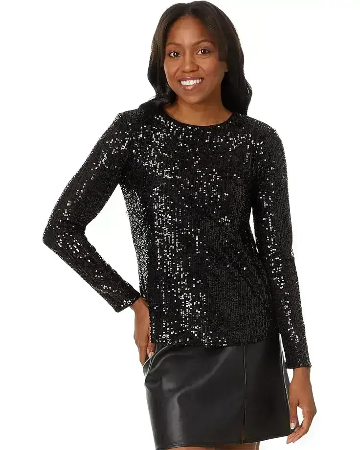 Women's CeCe Long Slv Sequin Crew Neck 060