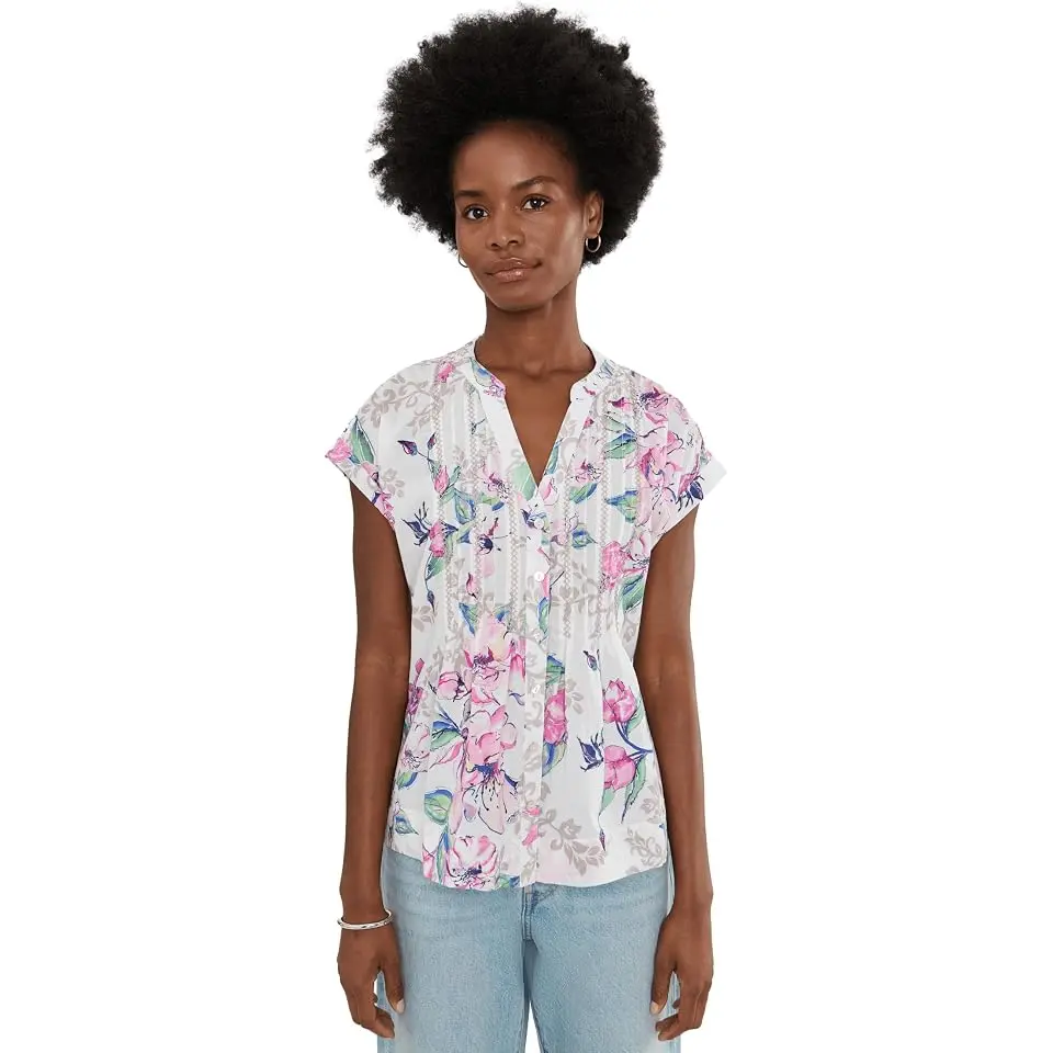 Floral Gardens Cross-stitch Short Sleeve Top