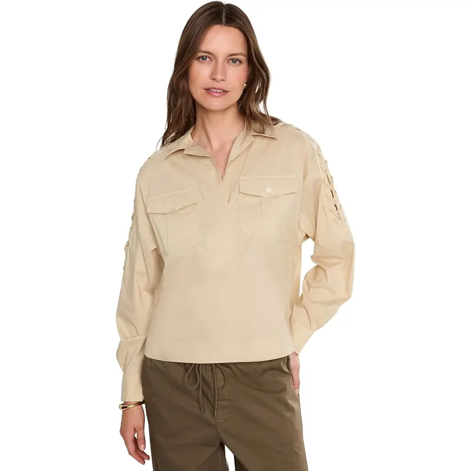 Lace-Up-Trim Cotton-Blend Cropped Shirt