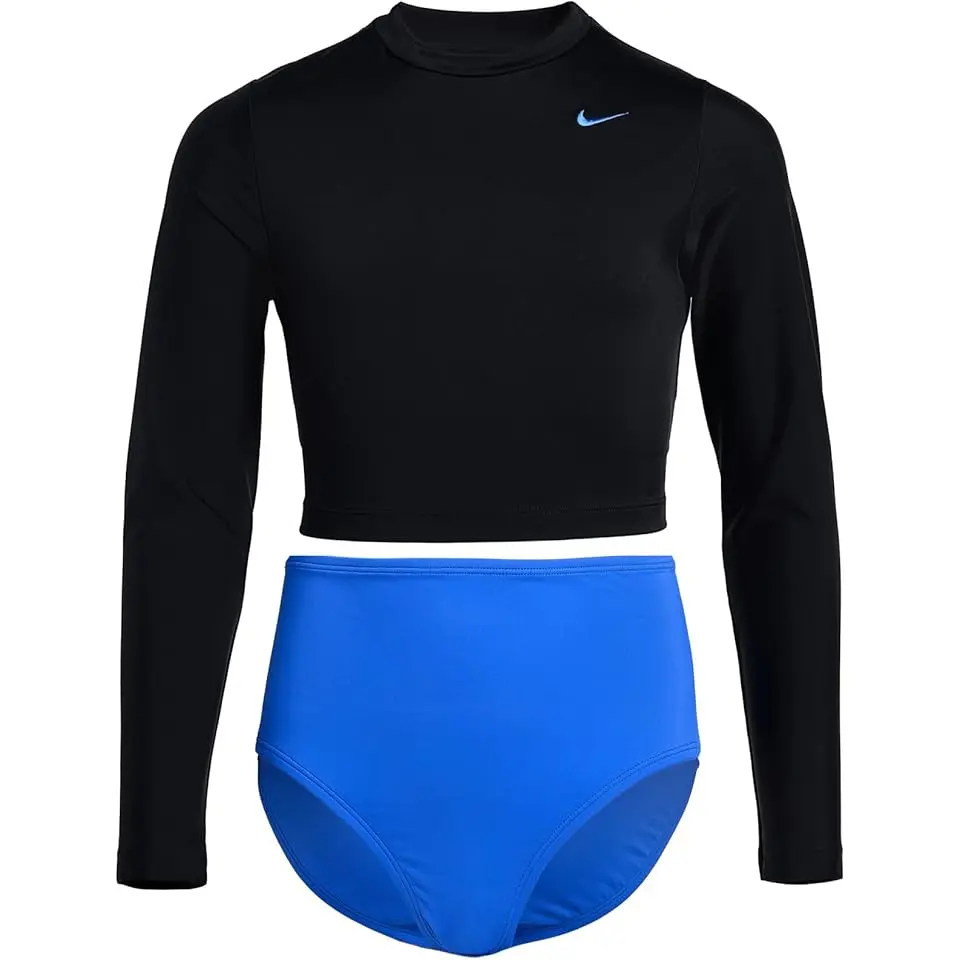 Effortless Essential Color Block Long Sleeve Crop Top & High Waist Set (Big Kid)