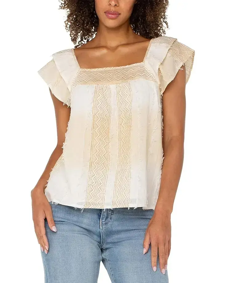 Women's Liverpool Los Angeles Short Sleeve Square Neck Woven Blouse