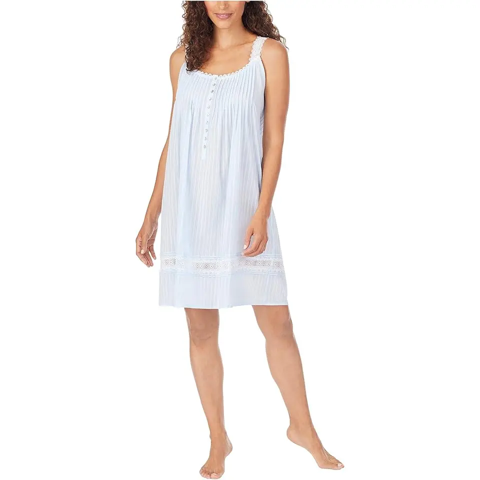 Cotton Dobby Stripe Woven Sleeveless Short Nightgown