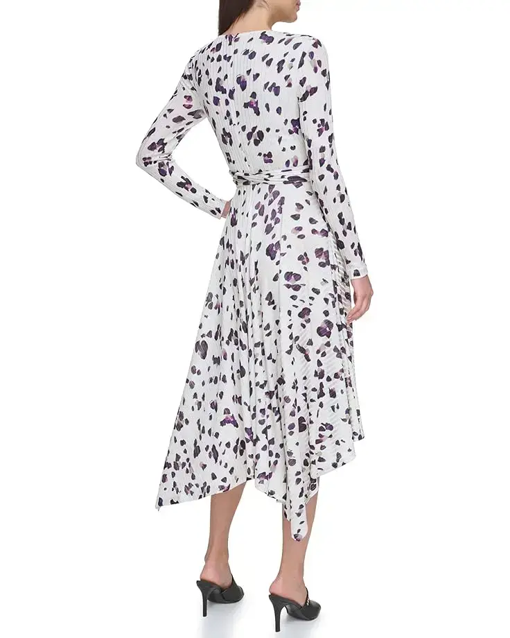 Women's DKNY Long Sleeve Print V-Neck Wrap Dress