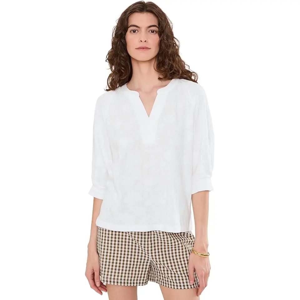 NZT Lace Knit Split Neck Top