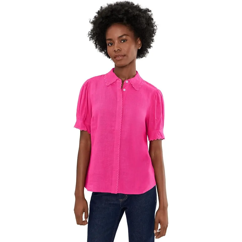Short Sleeve Scallop Trim Top