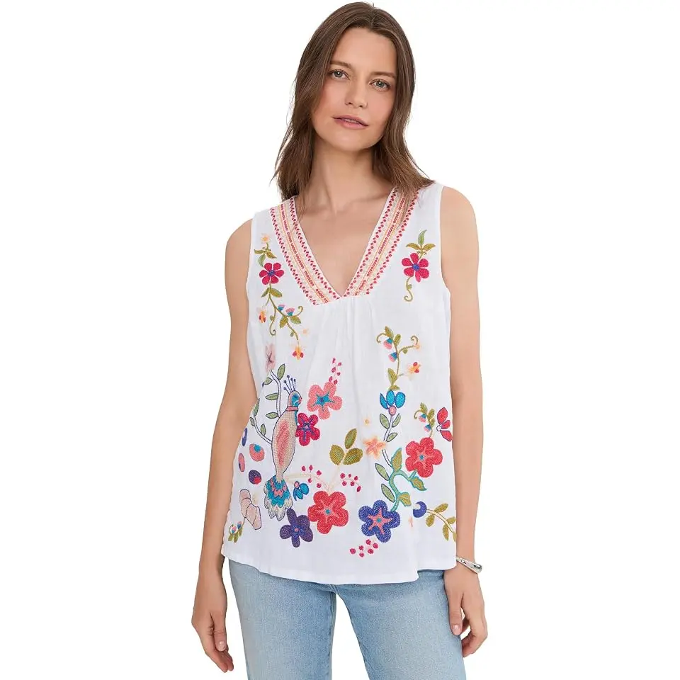 V-neck Shirred Linen Tank - Estrella