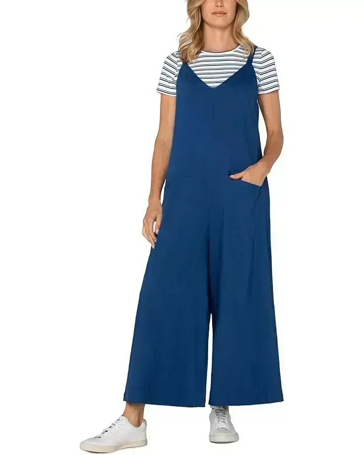 Women's Liverpool Los Angeles Wide Leg Crop Jumpsuit With Adjustable Straps