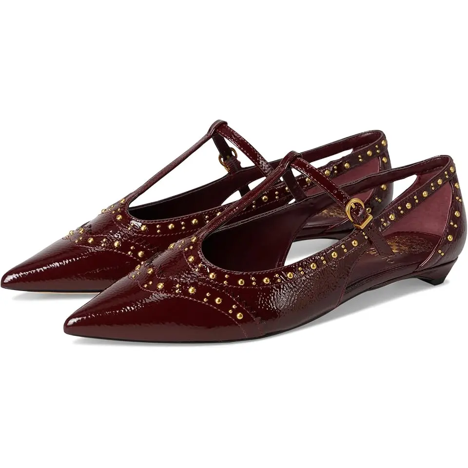 Valkie Studded Kitten Heel T-strap Flat Mule