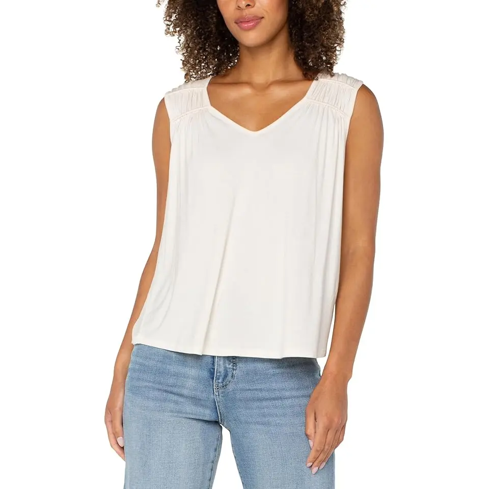 Sleeveless Shirred Detail Knit Top
