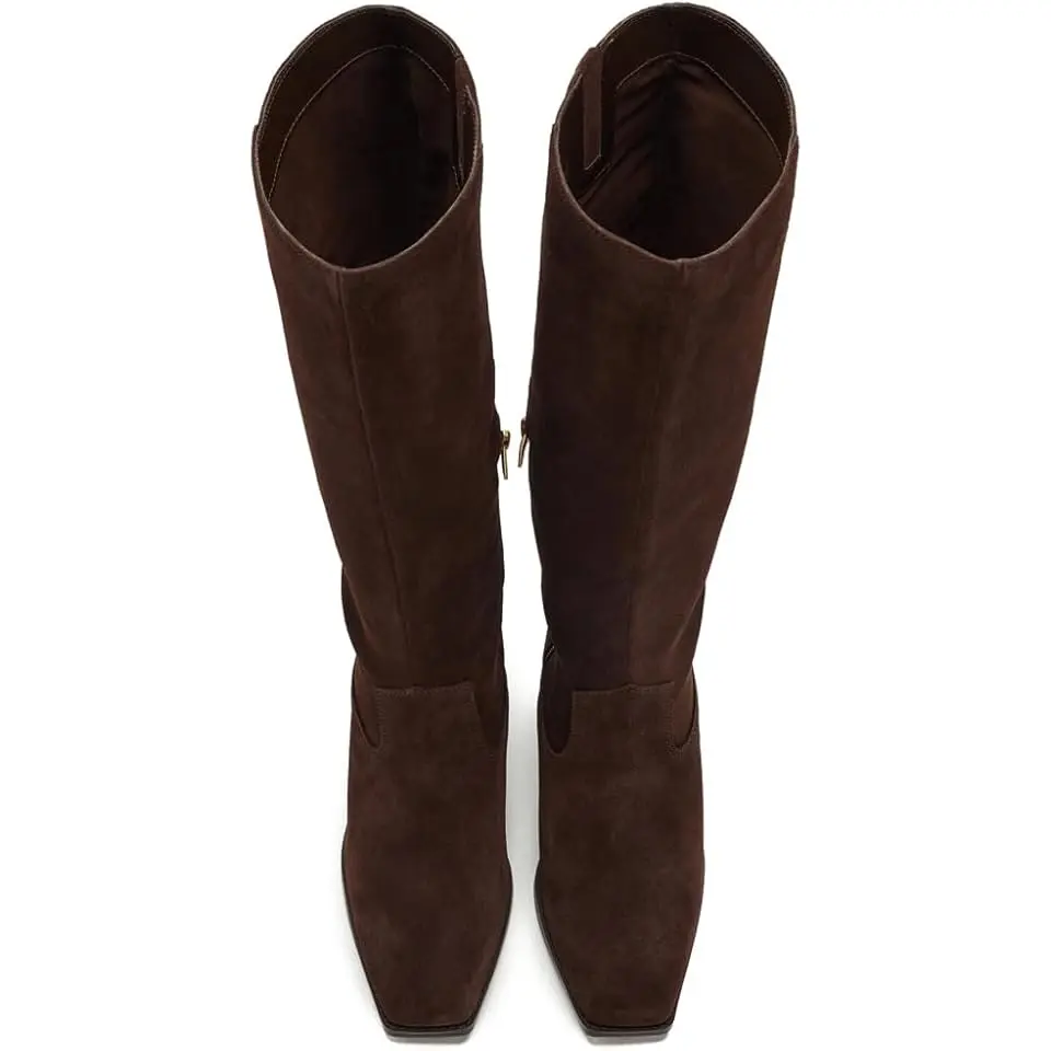 Sangeti Wide Calf Stacked Heel Knee High Boot