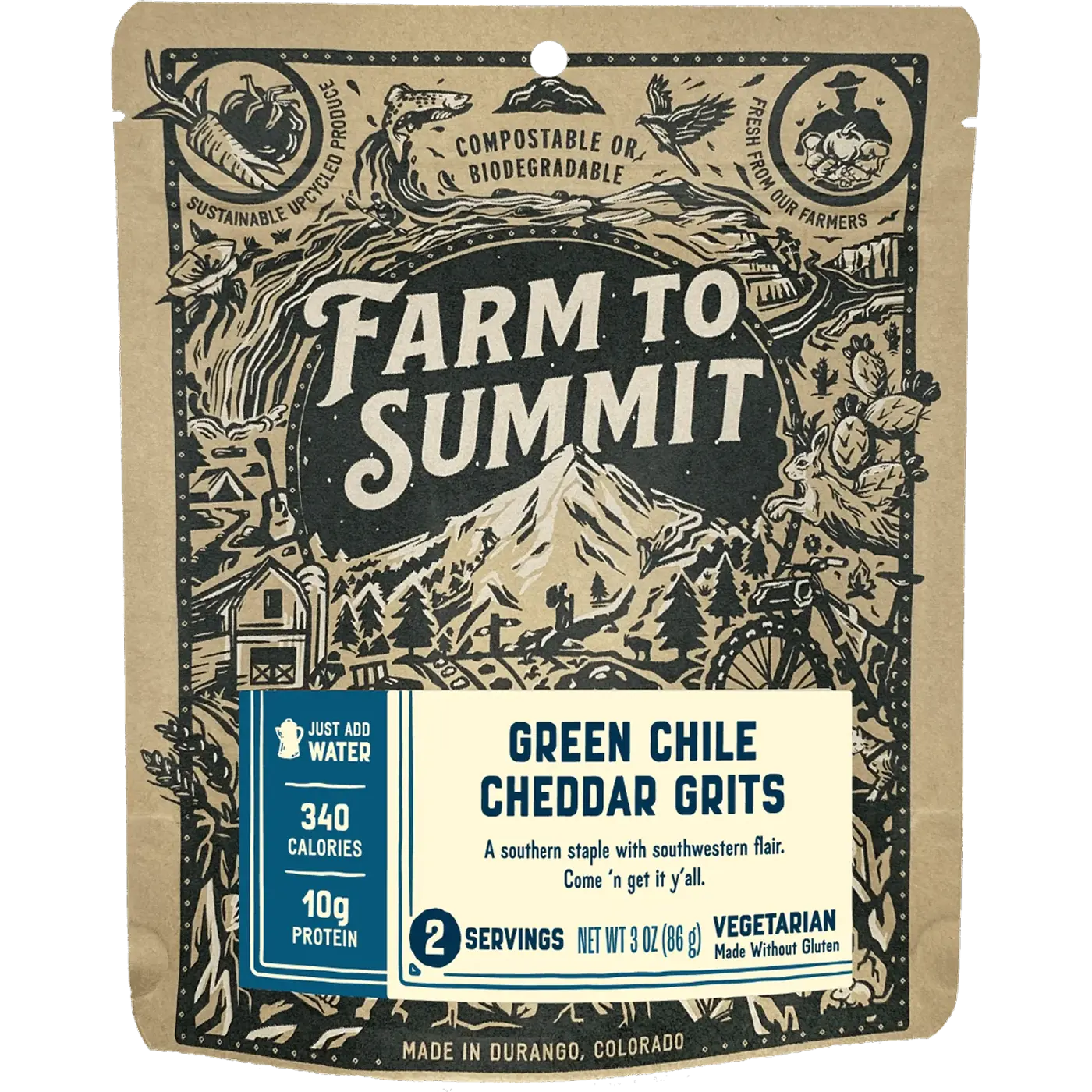 Green Chile Cheddar Grits (2 servings)