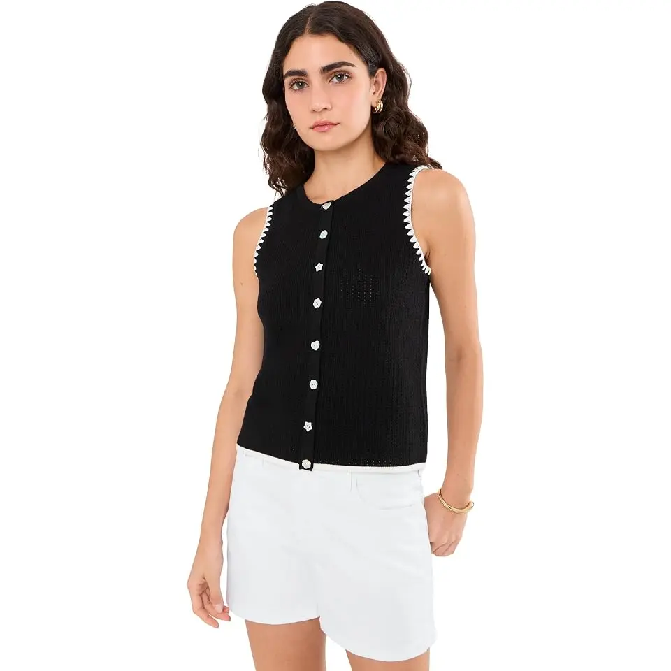 Pointelle Whipstitch Sleeveless Sweater