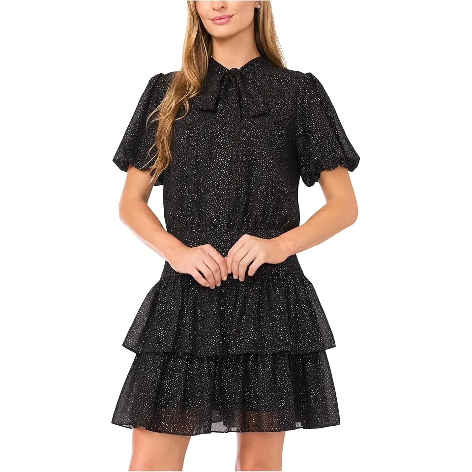 Tie Neck Ruffled Tier Mini Dress