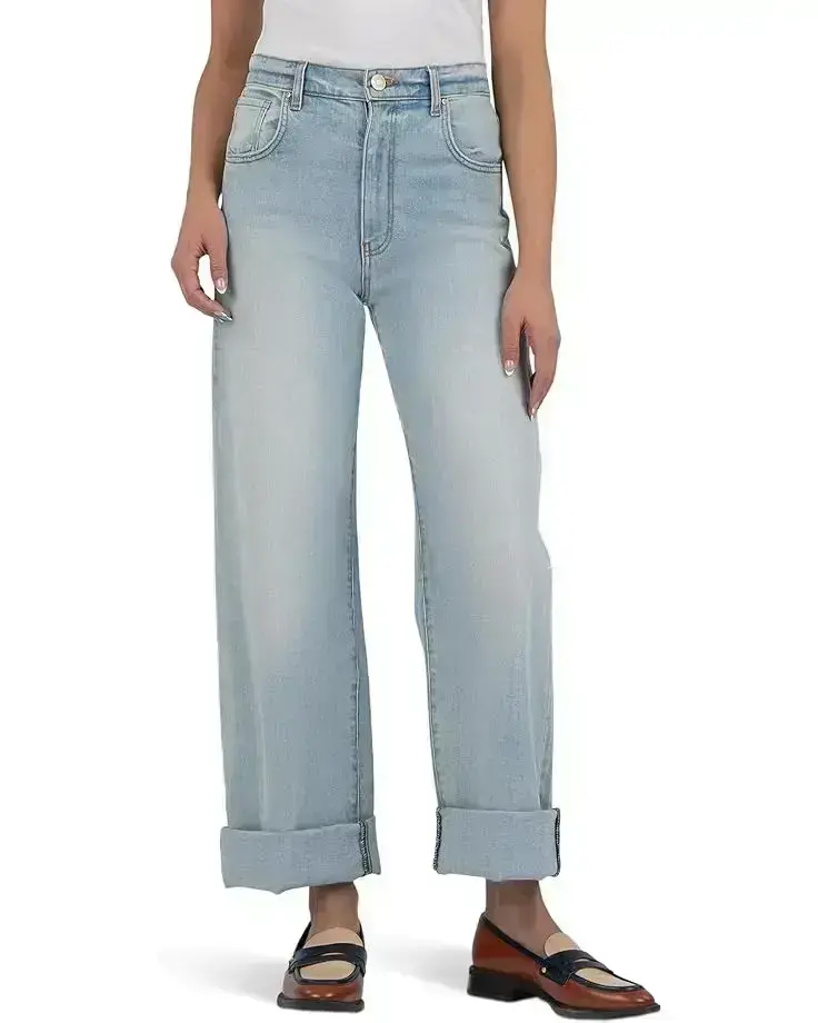 Women's KUT from the Kloth Gwen High-Rise Wide Leg Roll-Up 5 Pockets