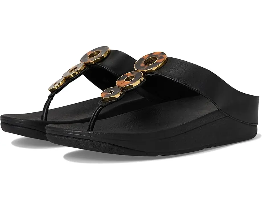 Women's FitFlop Fino Resin-Hoop Leather Toe-Post Sandals