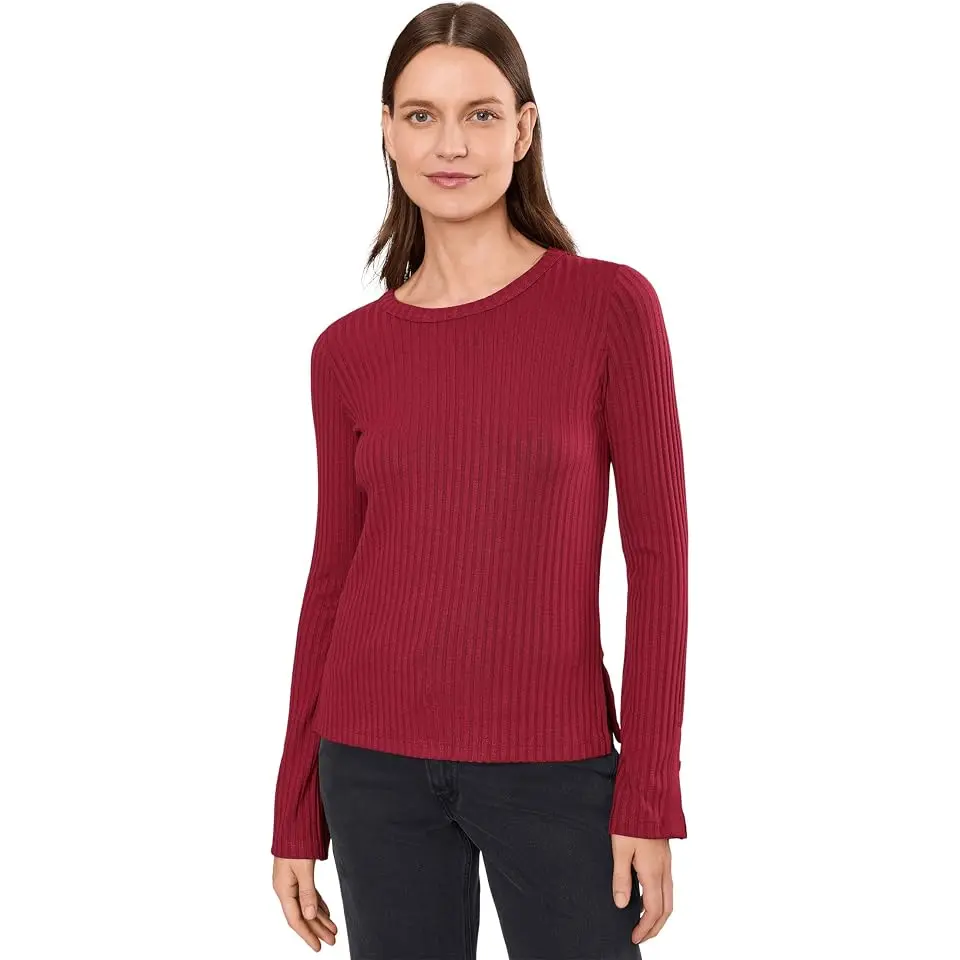 Long Sleeve with Slit Scoop Neck Knit Top