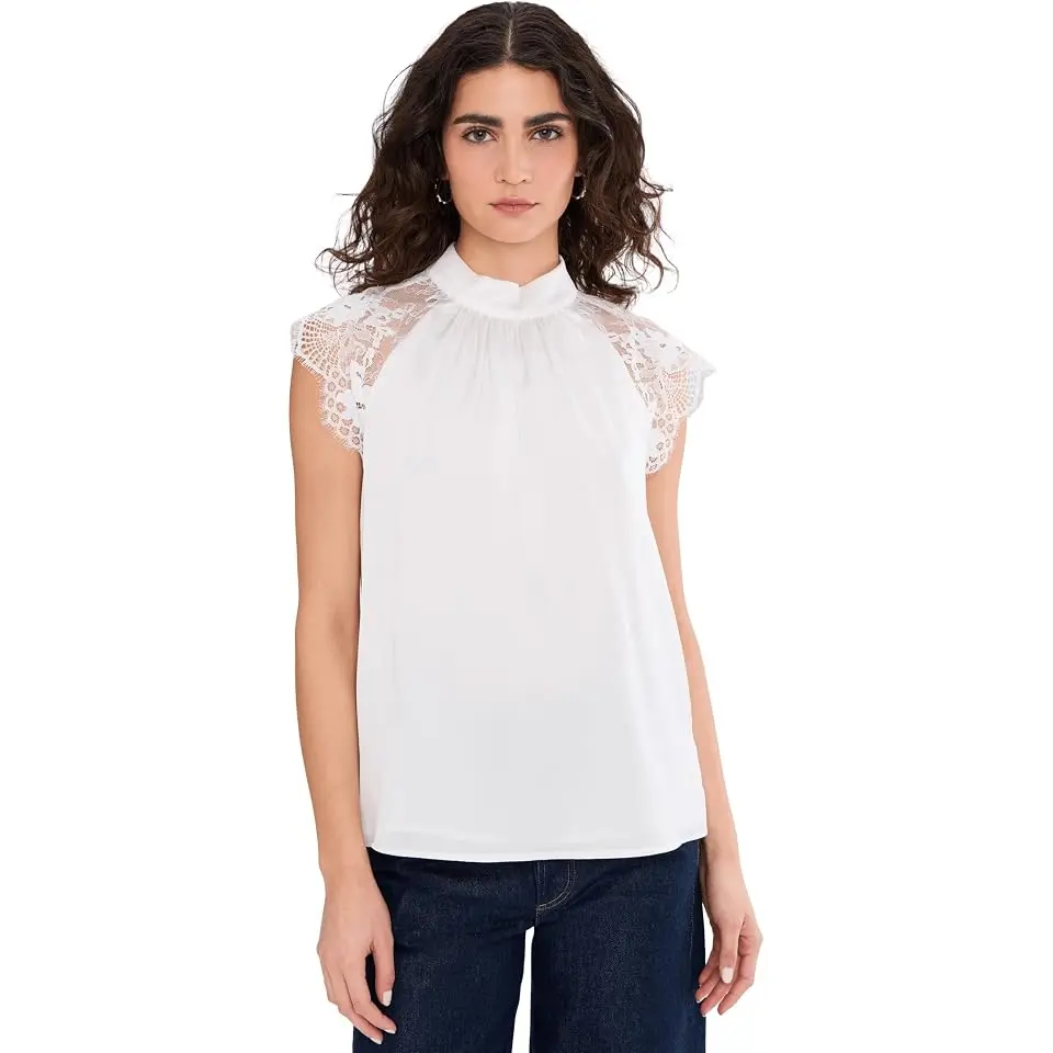 Mock Neck Blouse with Lace Cap