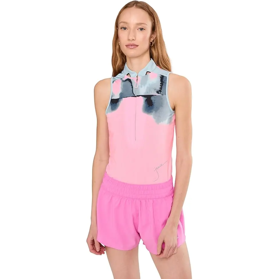Flare Print Sleeveless Polo