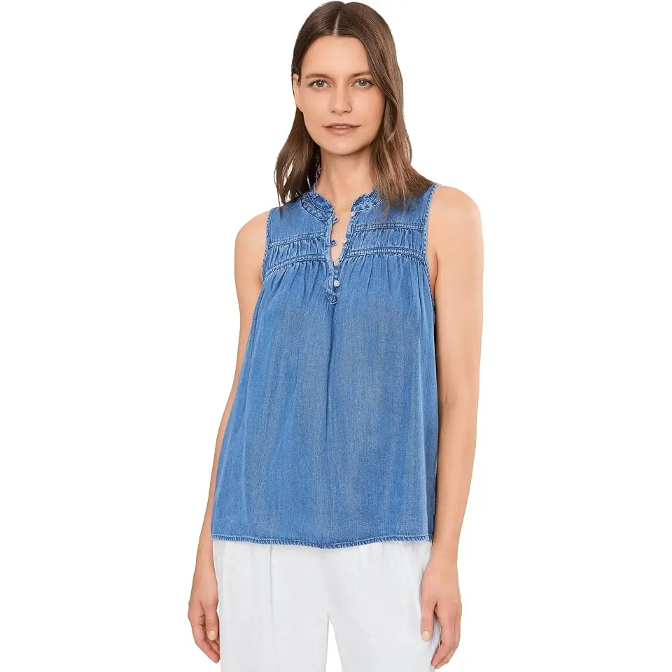 Chambray O'lei Sleeveless Ruffle Top