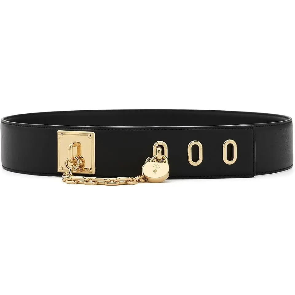 Leather Chain Padlock Wide Belt