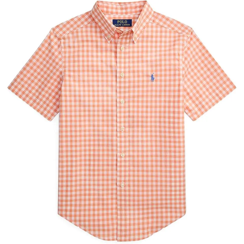 Gingham Cotton Poplin Short Sleeve Shirt (Big Kid)
