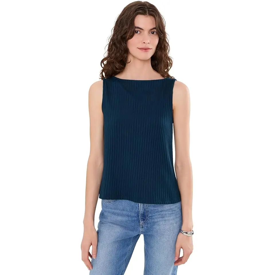 Sleeveless High Boatneck Knit Top