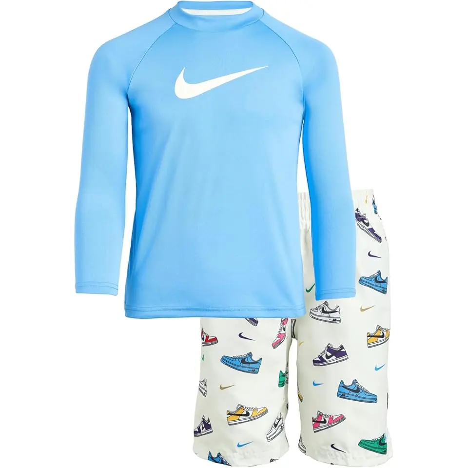 Long Sleeve Hydroguard Top & 5" Multi Sneaker Volley Short Set (Little Kid)