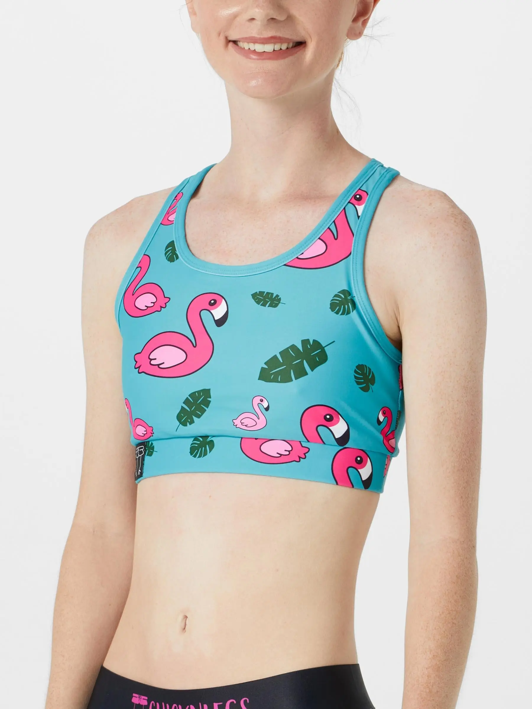 ChicknLegs Blue Flamingos Sports Pocket Bra