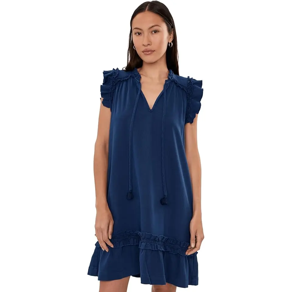 Petite Flutter Sleeve Ruffled Dress