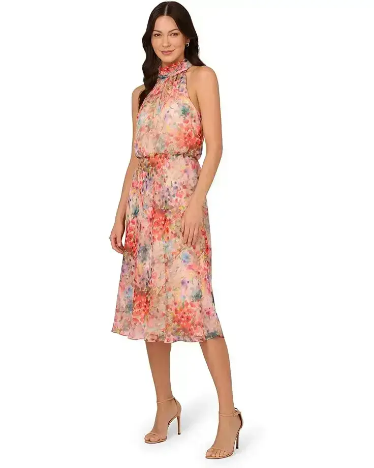 Women's Adrianna Papell Halter Tie Blouson Midi Dress
