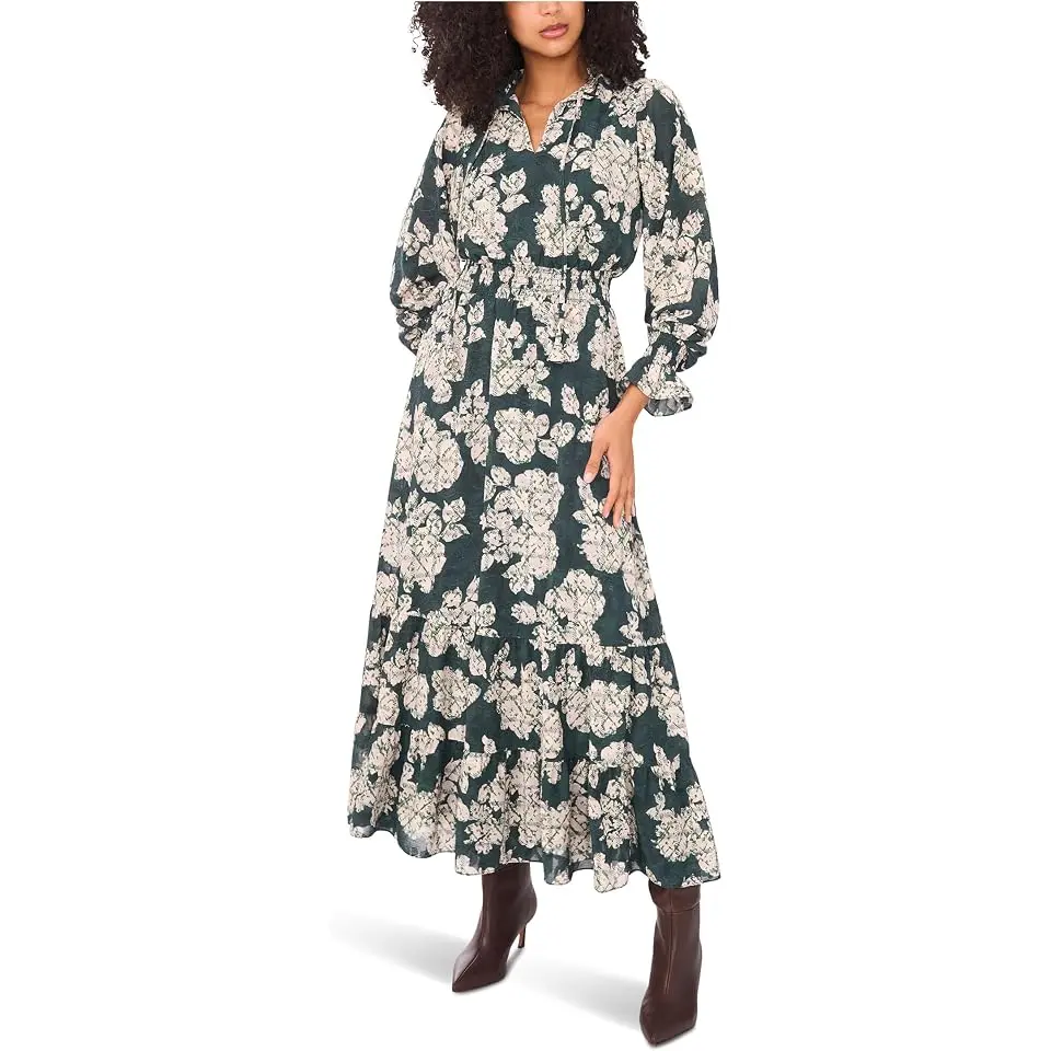 Long Sleeve Smocked Waist Tiered Ruffle