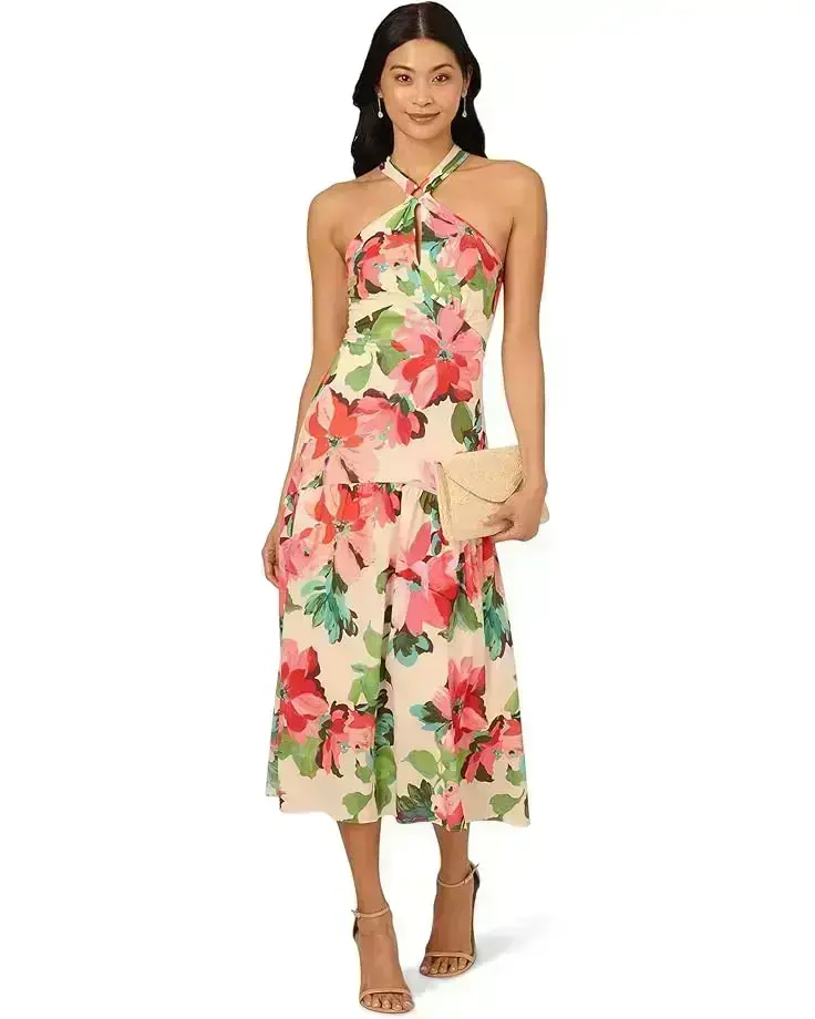 Women's Adrianna Papell Halter Flounce Midi Dress